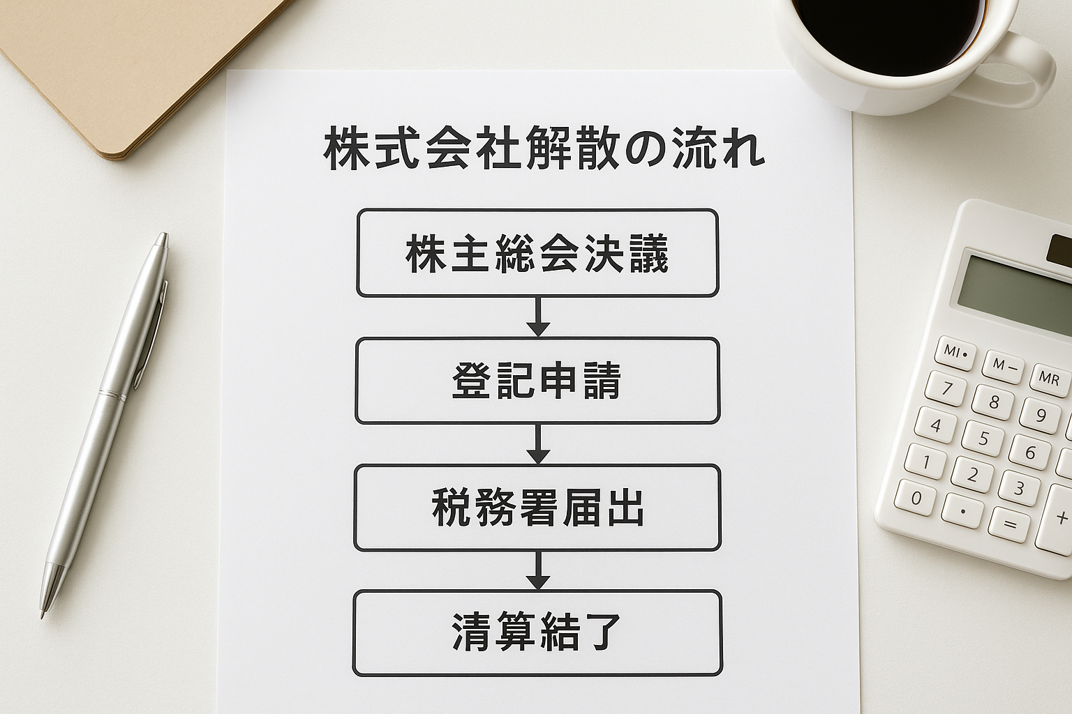 会社解散から清算結了までの手続きの流れを示したフローチャート