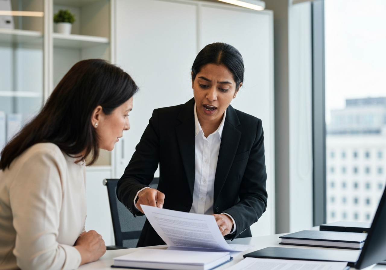 司法書士が依頼者に対して、手続きの選択肢についてカウンセリングしている様子。専門家への相談の重要性を示唆しています。