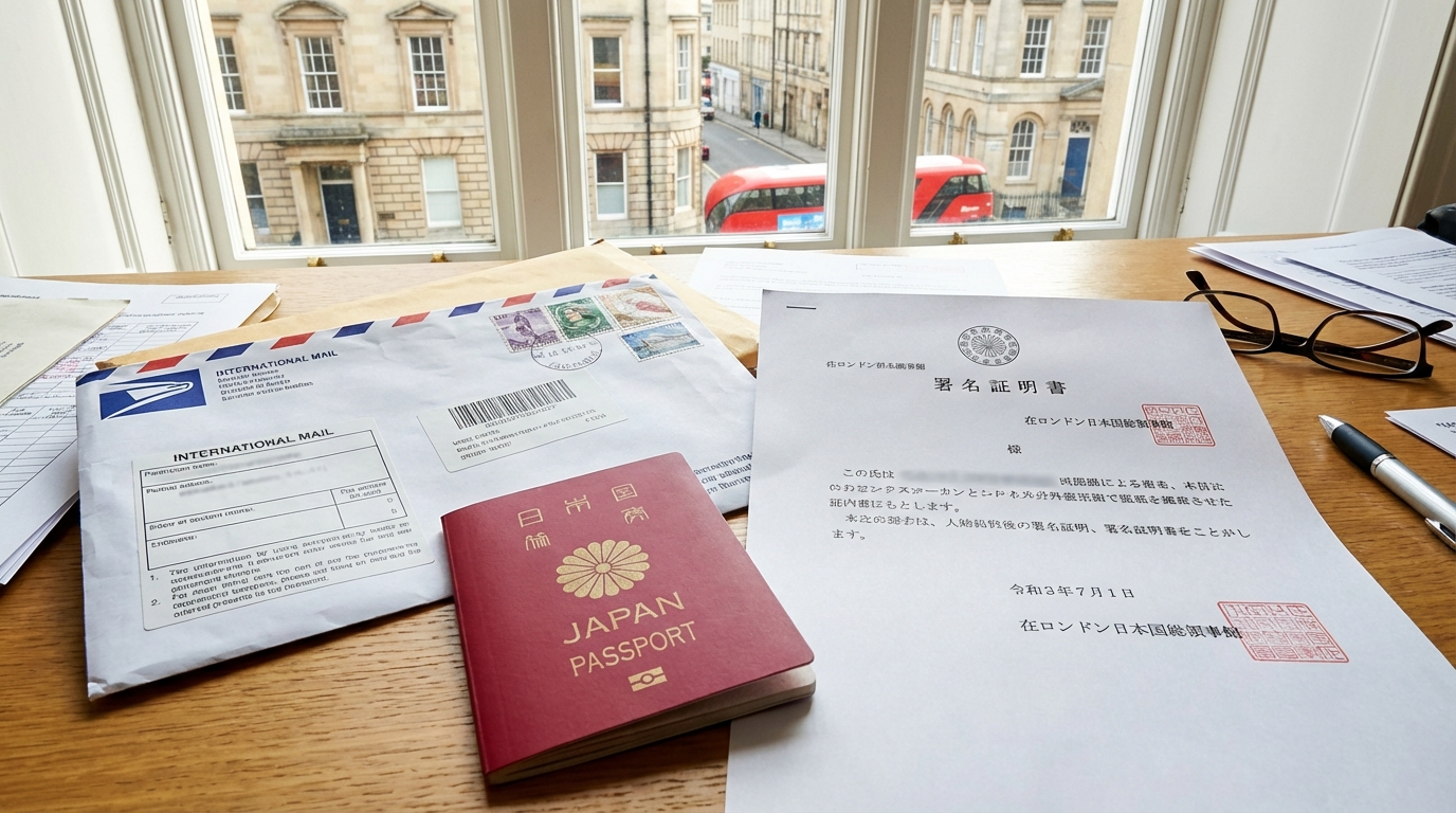 海外在住の相続手続きで必要となる署名証明書と在留証明書のイメージ。