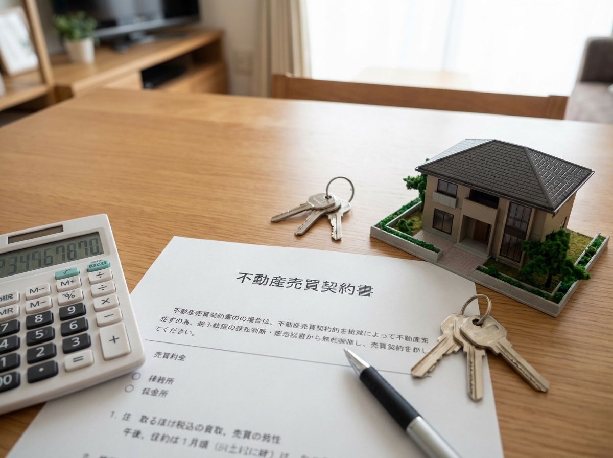 不動産個人間売買にかかる費用と税金を計算しているイメージ。