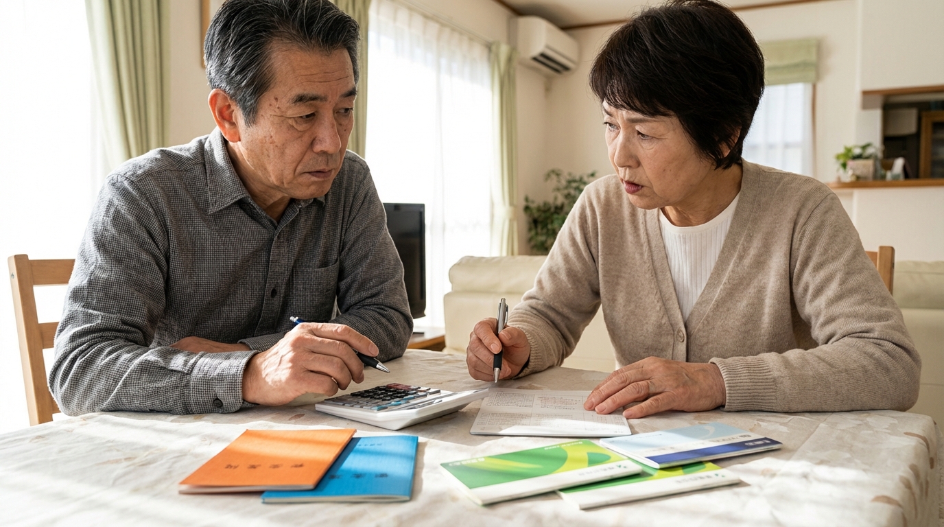 将来の財産管理について真剣に話し合う初老の夫婦