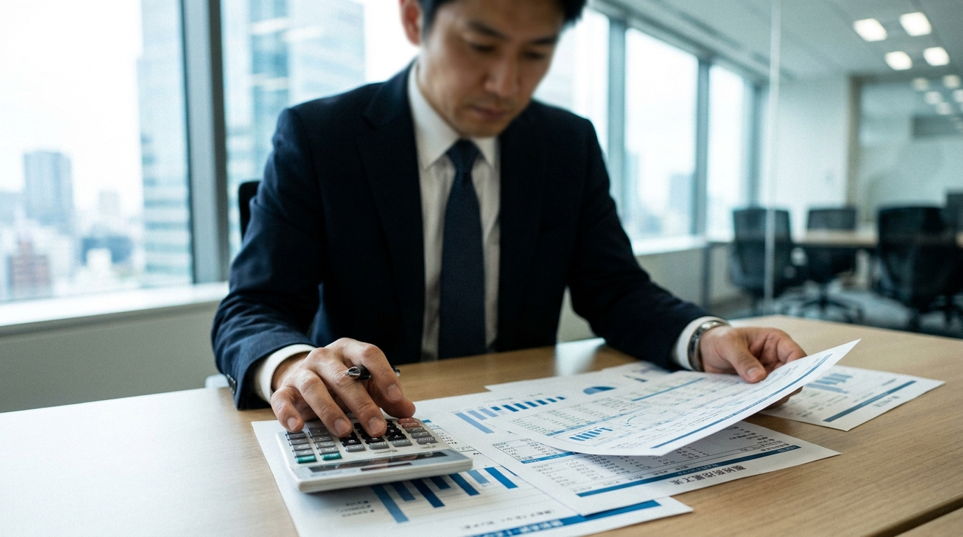 経営者が新設分割登記を最短化できるか自己診断チェックリストを確認している様子。